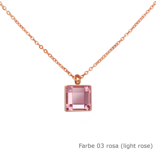 Kette rosé mit einem eckigem Stein in einer Farbe Deiner Wahl Edelstahl